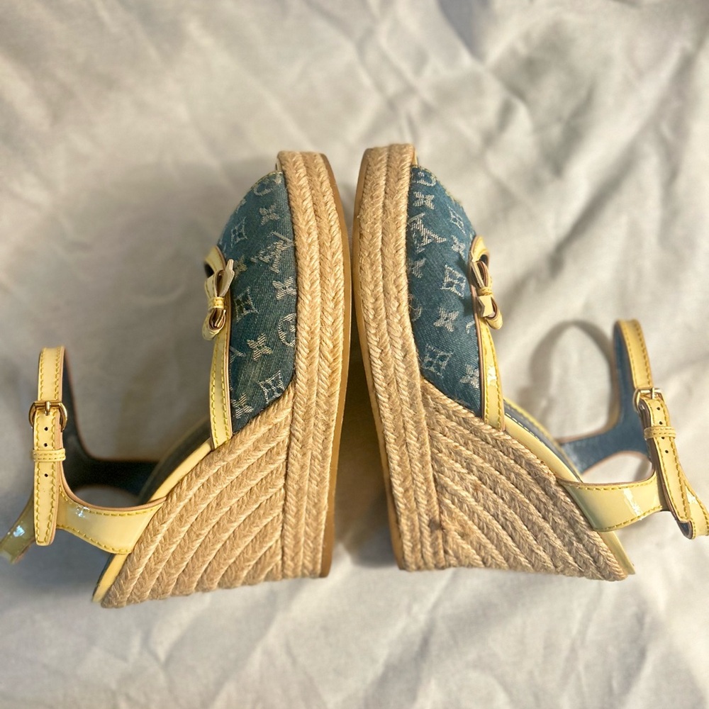 Louis Vuitton Monogram Denim Bow Espadrille Wedges - Picture 4 of 11